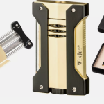 WINJET PREMIUM CIGAR SET / CIGAR LIGHTER + CIGAR CUTTER / GOLD w. GIFT BOX