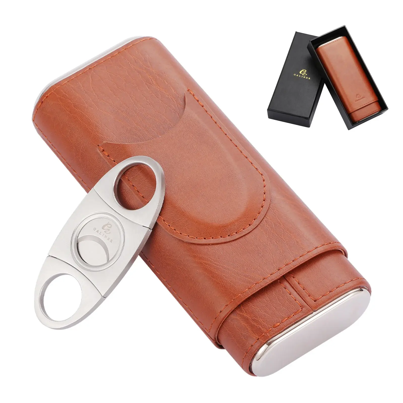 3 Cigar Brown Leather Case