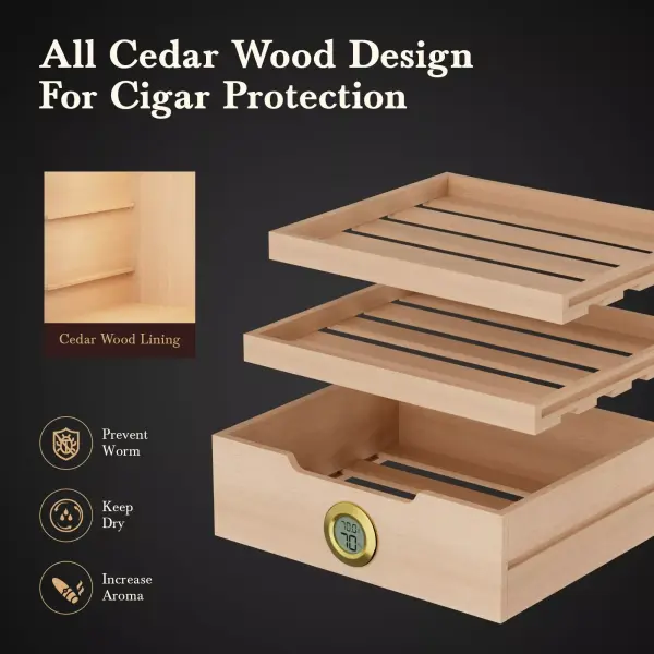 21L Electric Cigar Humidor 200 Counts Spanish Cedar Wood Inner Shelves